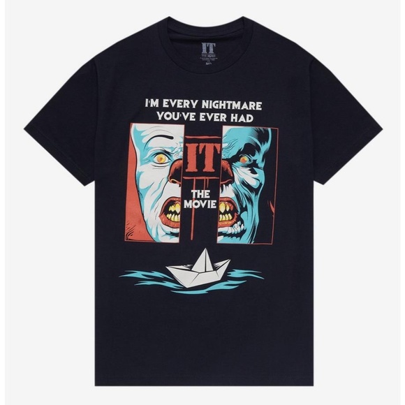 IT the Movie Other - IT The Movie Two Faces Pennywise Graphic Logo Crewneck Short Sleeve Horror Tee